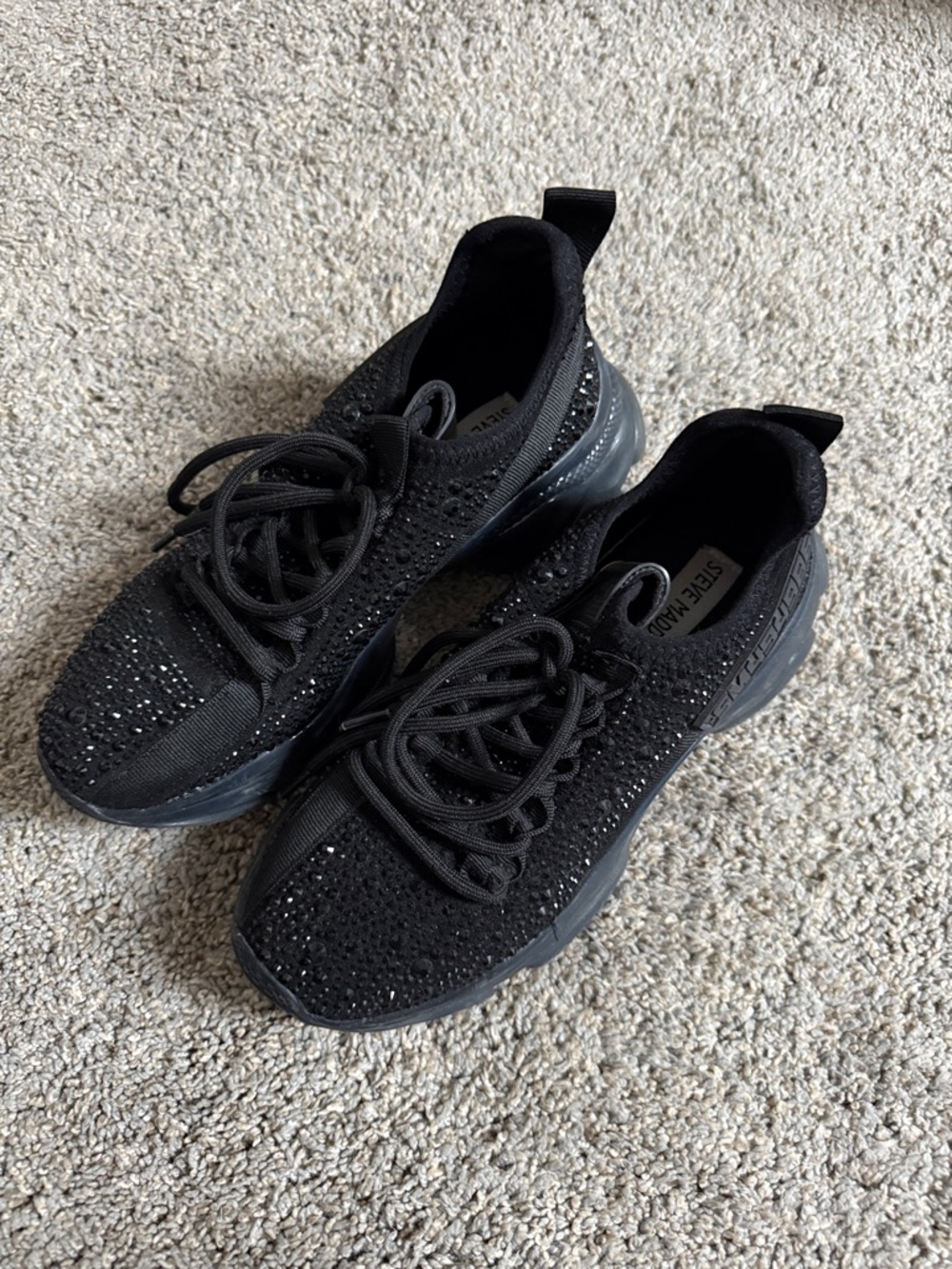 Steve Madden Black Knit Slip-On Sneakers with Sparkle Detail